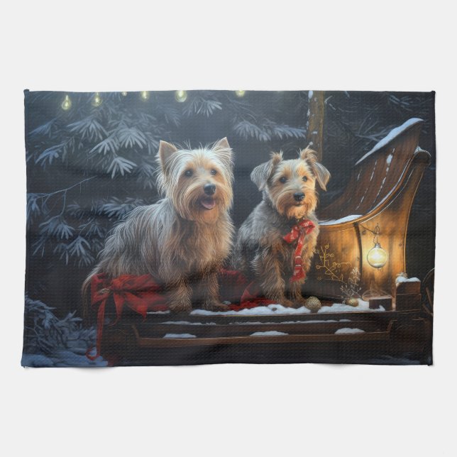 Australian Terrier Snowy Sleigh Christmas Decor  Kitchen Towel (Horizontal)