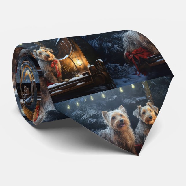 Australian Terrier Snowy Sleigh Christmas Decor  Neck Tie (Rolled)