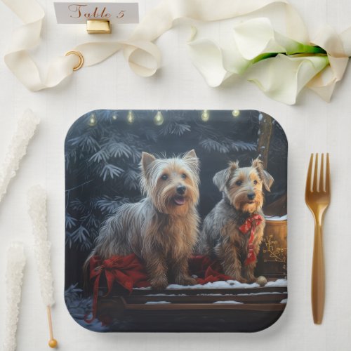 Australian Terrier Snowy Sleigh Christmas Decor  Paper Plates