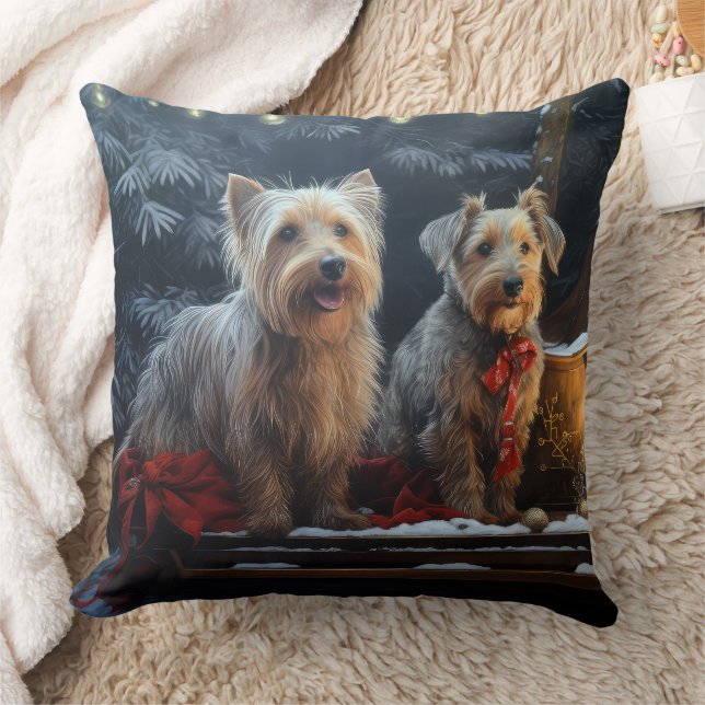 Australian Terrier Snowy Sleigh Christmas Decor  Throw Pillow (Blanket)