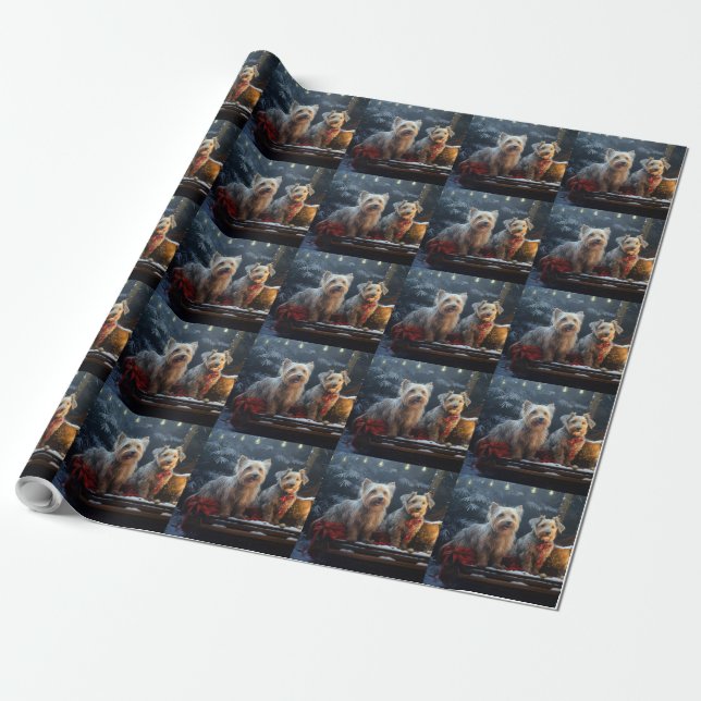 Australian Terrier Snowy Sleigh Christmas Decor  Wrapping Paper (Unrolled)