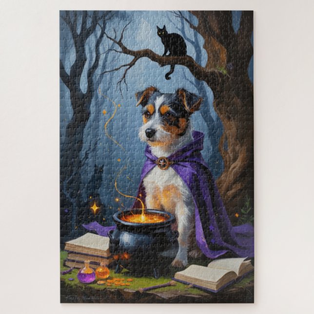 Australian Terrier Whimsical Halloween Painting Jigsaw Puzzle (Vertical)