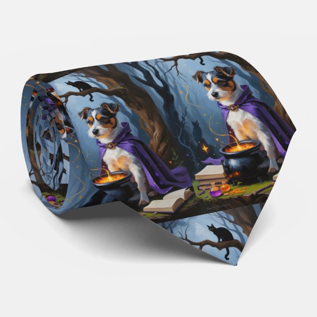 Australian Terrier Whimsical Halloween Painting Neck Tie (Rolled)