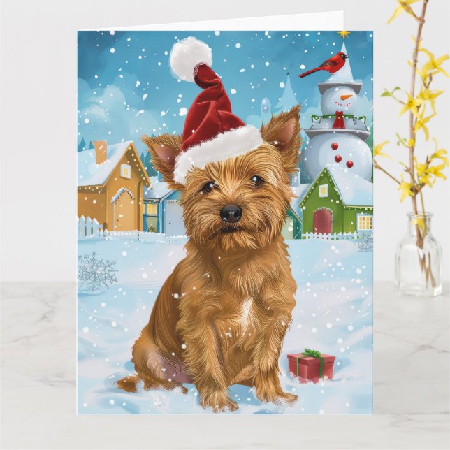 Australian Terrier Winter Wonderland Christmas  Card (Yellow Flower)