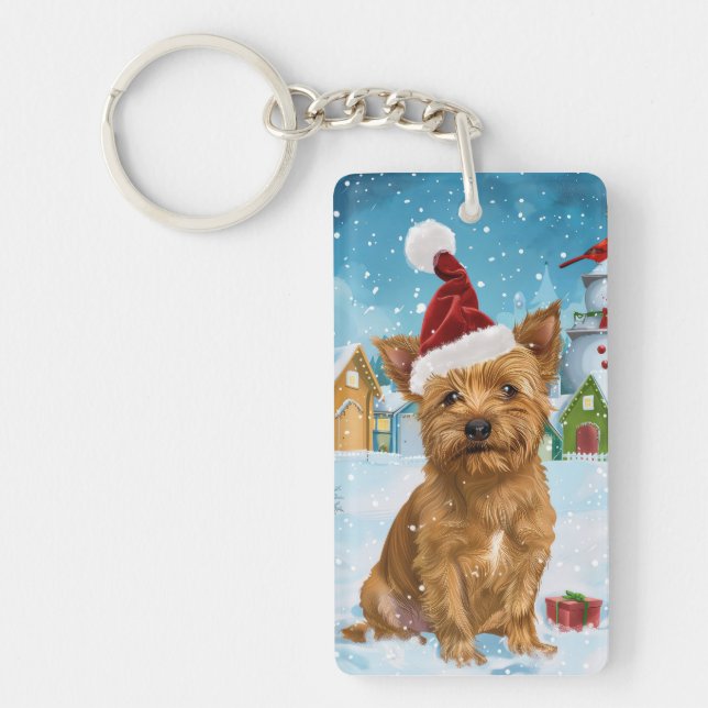 Australian Terrier Winter Wonderland Christmas  Keychain (Front)