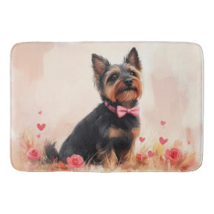 Australian Terrier with Roses - Valentine's Day Bath Mat