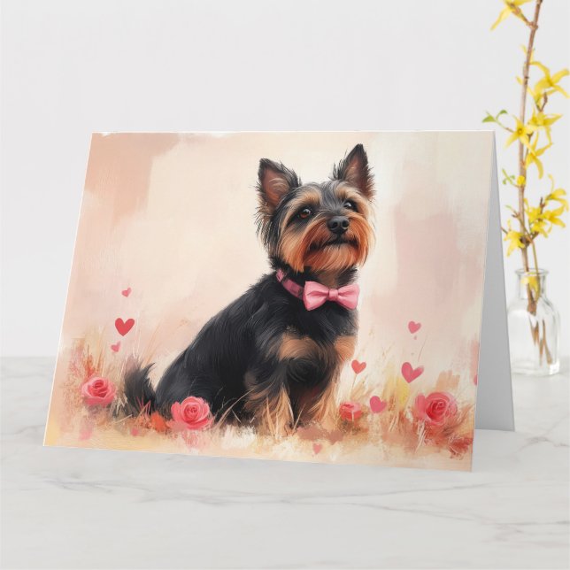 Australian Terrier with Roses - Valentine's Day Card (Yellow Flower)