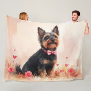 Australian Terrier with Roses - Valentine's Day Fleece Blanket