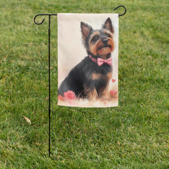 Australian Terrier with Roses - Valentine's Day Garden Flag (In SItu)