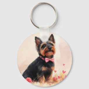 Australian Terrier with Roses - Valentine's Day Keychain