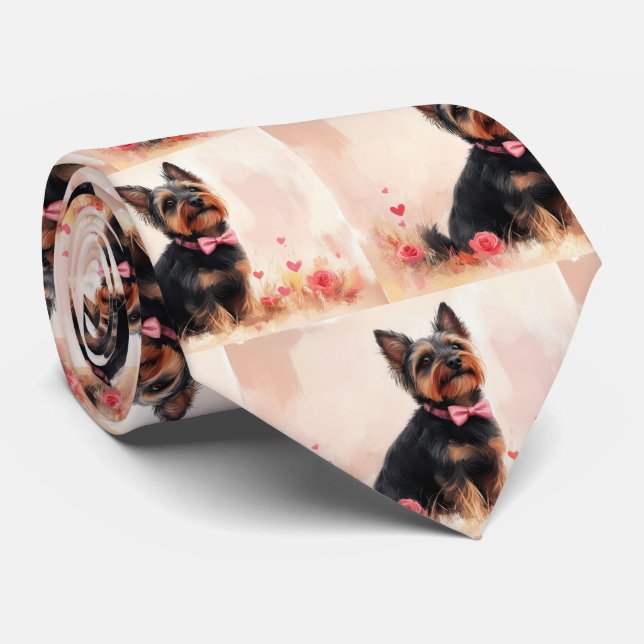 Australian Terrier with Roses - Valentine's Day Neck Tie (Rolled)