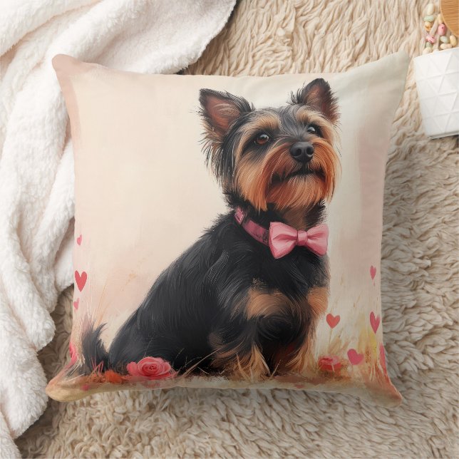 Australian Terrier with Roses - Valentine's Day Throw Pillow (Blanket)