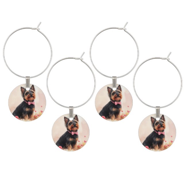 Australian Terrier with Roses - Valentine's Day Wine Charm (Staggered)
