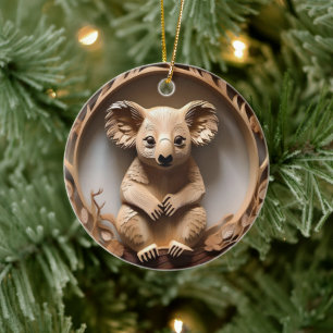 Australian Tree Hugger: Koala Bear Wood Print Ceramic Ornament