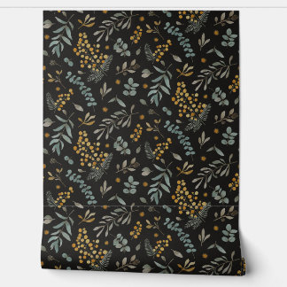 Australian wattle eucalyptus floral black wallpaper