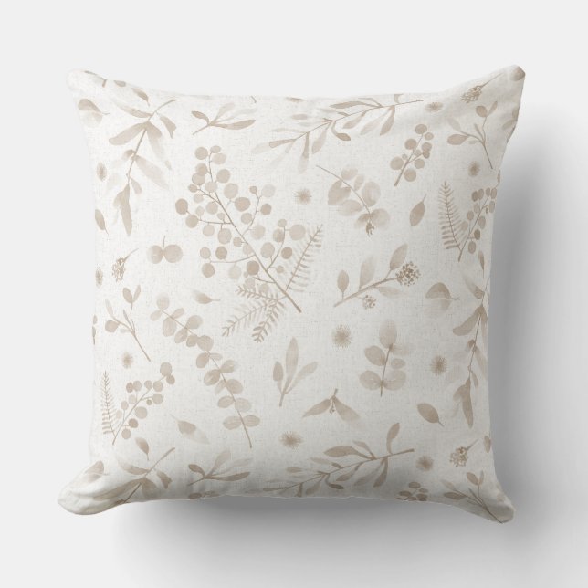 Australian wattle eucalyptus leaves beige throw pillow (Front)