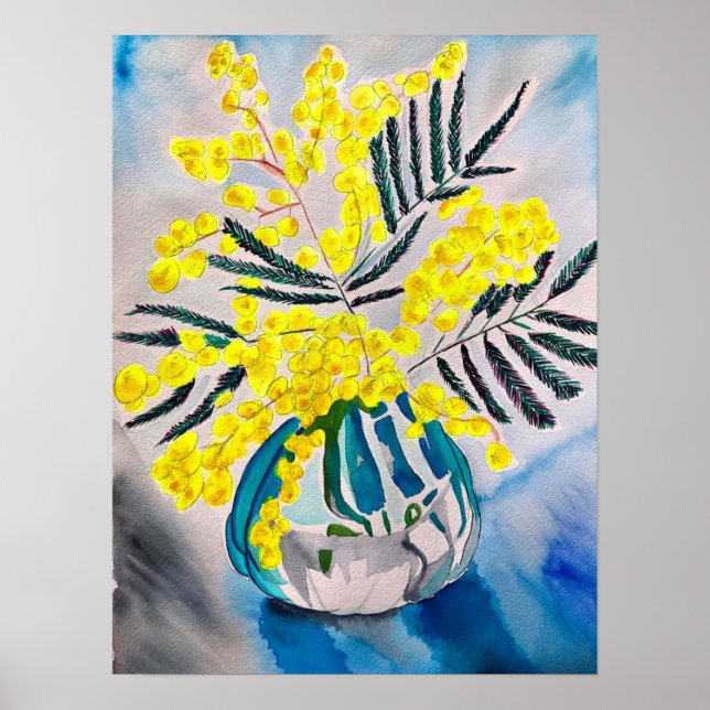 Australian Wattle flower yellow floral art Poster (Front)
