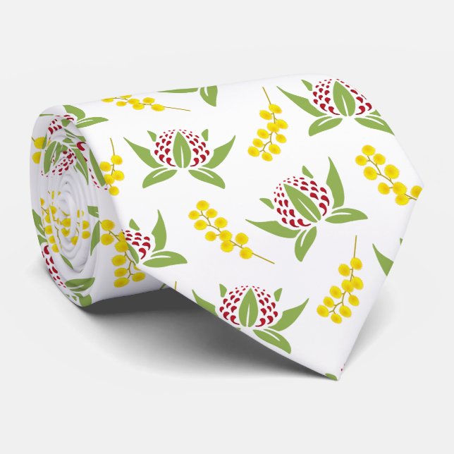 Australian Wattle Native Flower Neck Tie (Rolled)