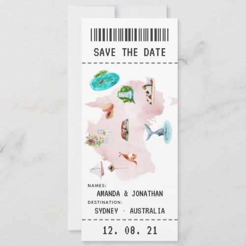 Australian Wedding Boarding Pass Save the Date