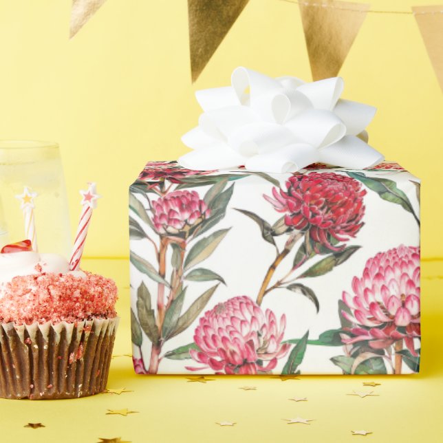 Australian Wildflower Waratah Flower Wrapping Paper (Birthday Party)