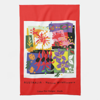 Australian WILDFLOWERS - Floral Celebration -Red Kitchen Towel