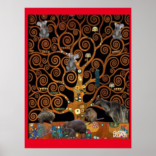 Australian Wildlife in Tree of Life Klimt parody Poster