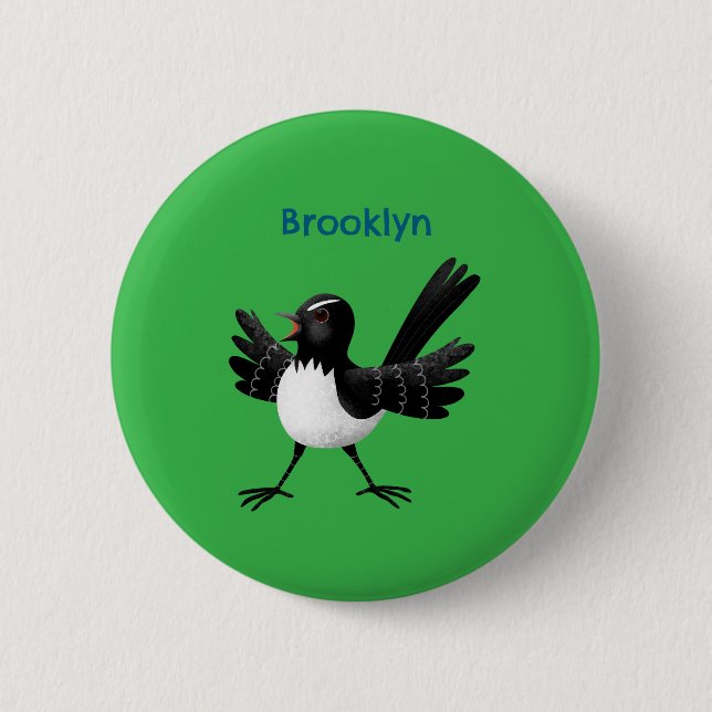 Australian Willie Wagtail cartoon Button (Front)