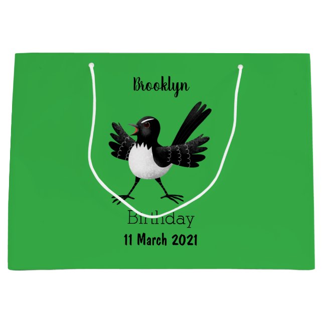 Australian Willie Wagtail cartoon  Large Gift Bag (Front)