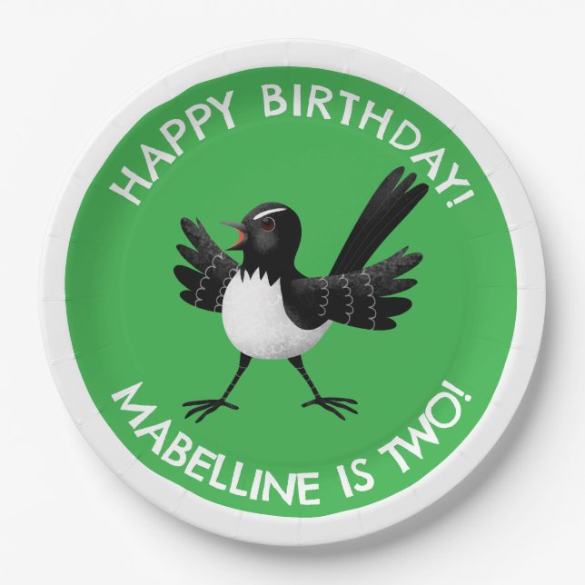 Australian Willie Wagtail cartoon  Paper Plates (Front)