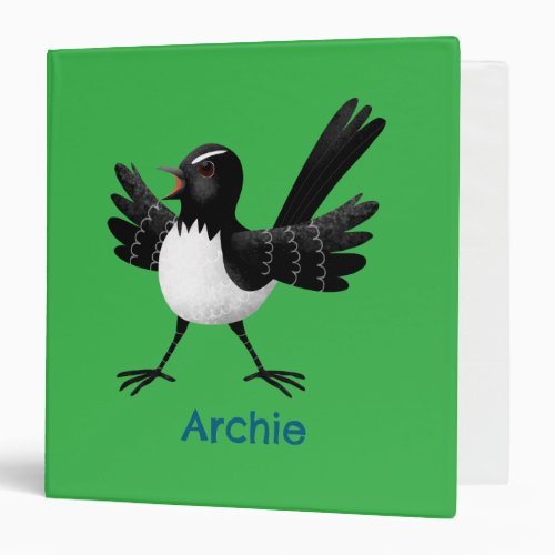 Australian Willie Wagtail cartoon personalized 3 Ring Binder