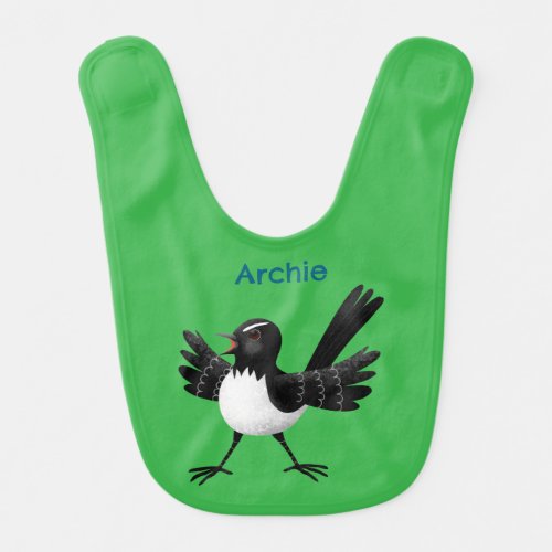 Australian Willie Wagtail cartoon personalized Baby Bib