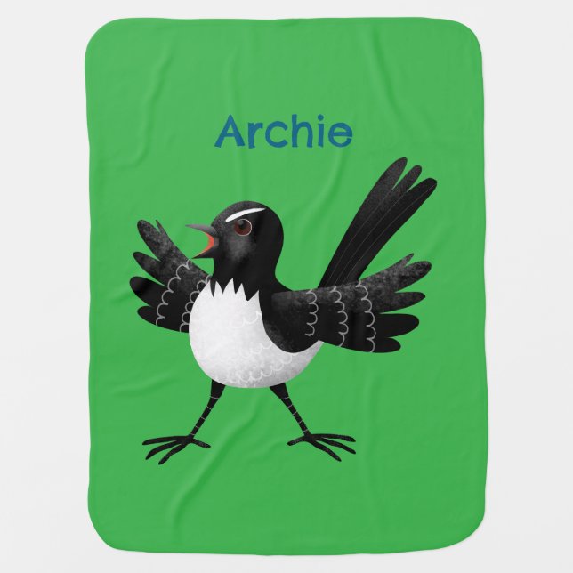 Australian Willie Wagtail cartoon personalized Baby Blanket (Front)