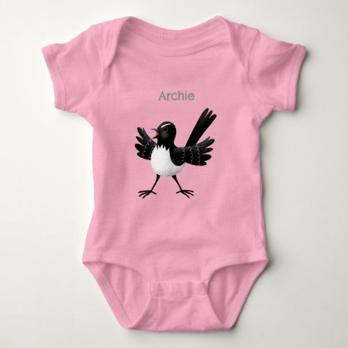 Australian Willie Wagtail cartoon personalized Baby Bodysuit