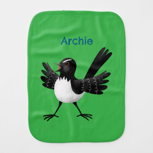 Australian Willie Wagtail cartoon personalized Baby Burp Cloth
