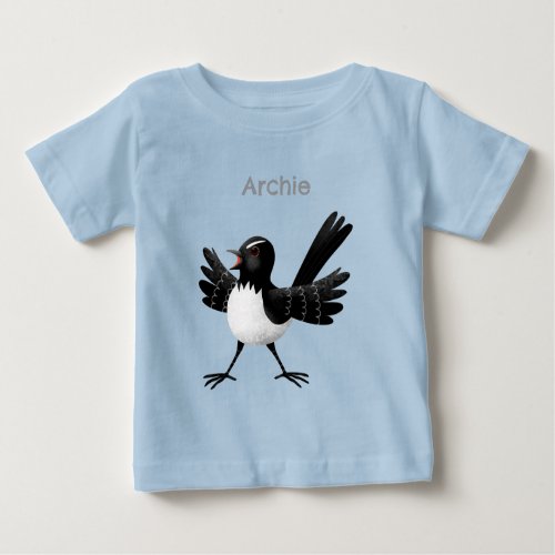 Australian Willie Wagtail cartoon personalized Baby T-Shirt