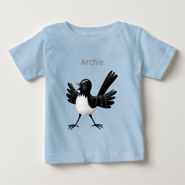 Australian Willie Wagtail cartoon personalized Baby T-Shirt (Front)