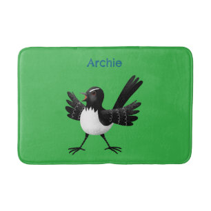 Australian Willie Wagtail cartoon personalized Bath Mat