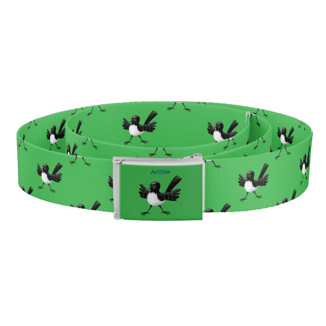 Australian Willie Wagtail cartoon personalized Belt (Coil)