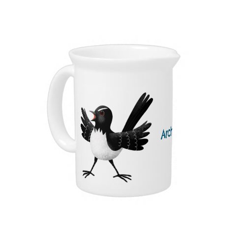 Australian Willie Wagtail cartoon personalized Beverage Pitcher