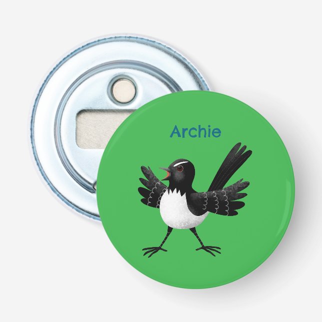 Australian Willie Wagtail cartoon personalized Bottle Opener (Front)