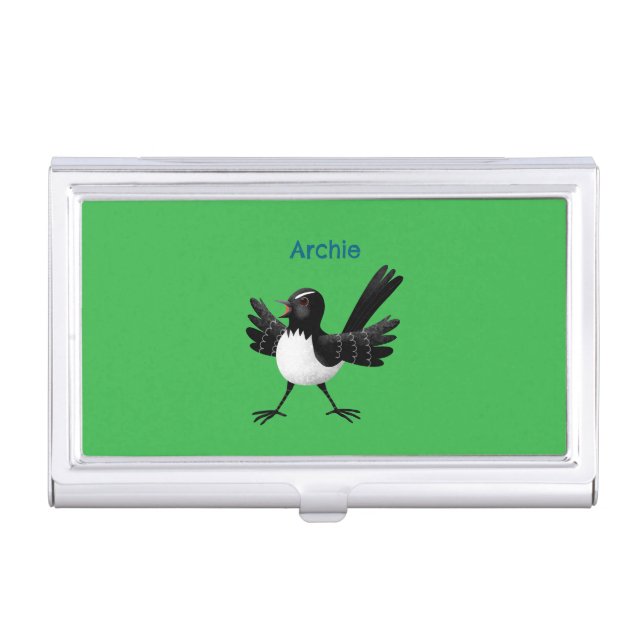 Australian Willie Wagtail cartoon personalized Business Card Case (Front)
