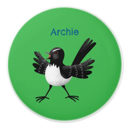 Australian Willie Wagtail cartoon personalized Ceramic Knob