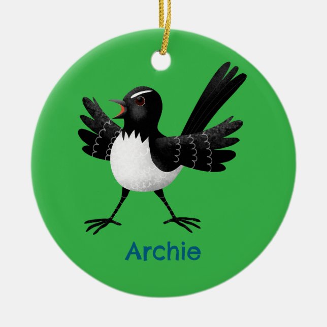 Australian Willie Wagtail cartoon personalized Ceramic Ornament (Front)