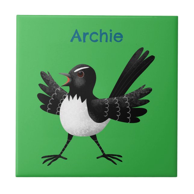 Australian Willie Wagtail cartoon personalized Ceramic Tile (Front)