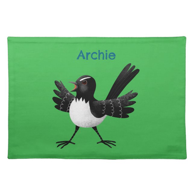 Australian Willie Wagtail cartoon personalized Cloth Placemat (Front)
