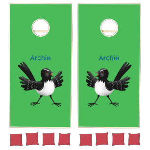 Australian Willie Wagtail cartoon personalized Cornhole Set
