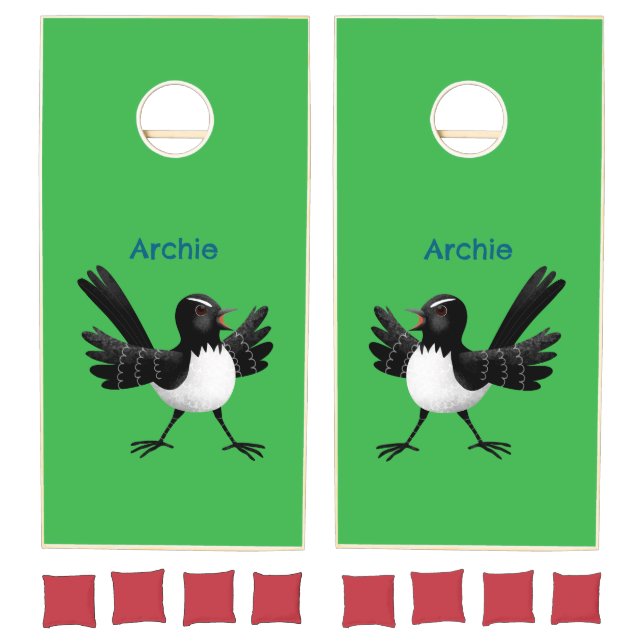 Australian Willie Wagtail cartoon personalized Cornhole Set (Set)