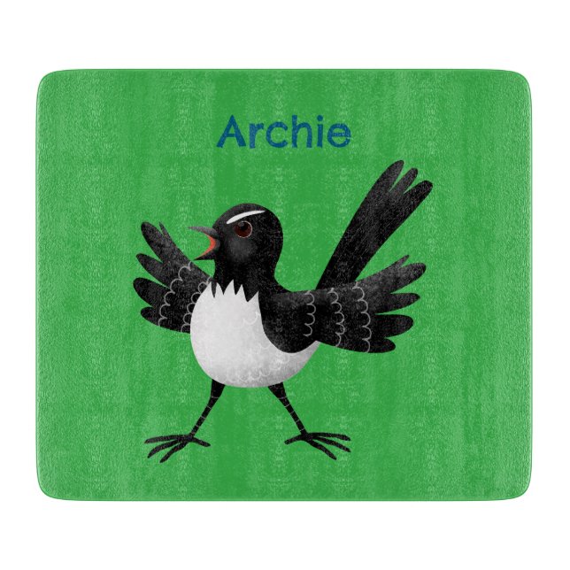 Australian Willie Wagtail cartoon personalized Cutting Board (Front)