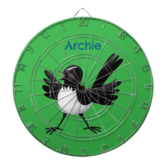 Australian Willie Wagtail cartoon personalized Dart Board (Front)