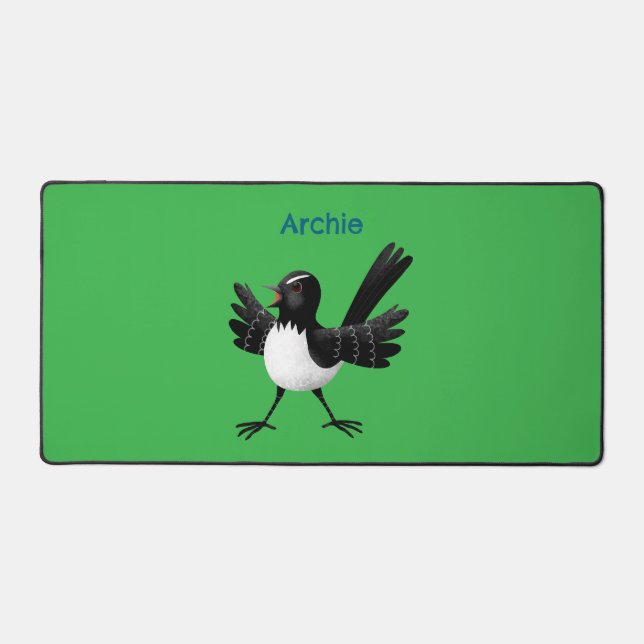 Australian Willie Wagtail cartoon personalized Desk Mat (Front)